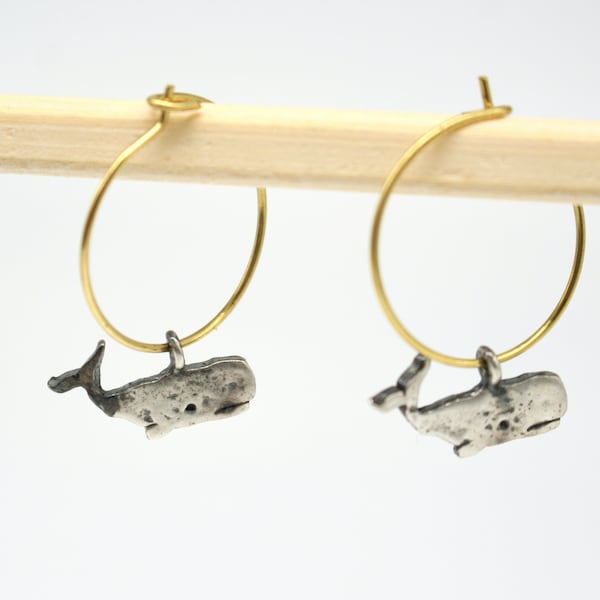 Silver whale hoop earrings - Moby Dick -Earrings with sperm whaleart.347