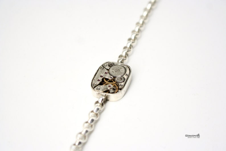 bracelet with clock art.267 Bracelet with rectangular clock mechanism silver chain