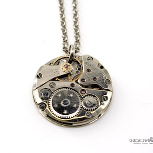 Necklace with vintage watch movement art.285