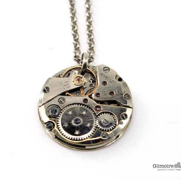 Collier avec mouvement de montre de poche vintage - pendentif avec mécanisme de montre des années 30 art.285