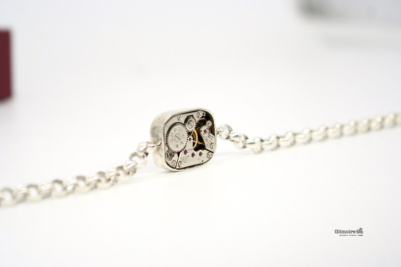 bracelet with clock art.267 Bracelet with rectangular clock mechanism silver chain