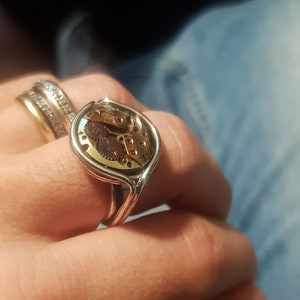 Dubbele draadring met vintage klokmechanisme in 925 zilver art.65