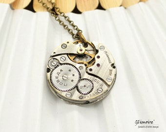 Necklace with vintage movement of vintage watch pendant with clock mechanism art.262