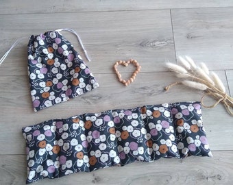 Neck dry hot water bottle with cherry pits and purple flower pattern