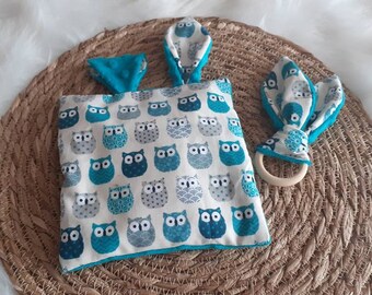 Children's dry hot water bottle rabbit owl blue