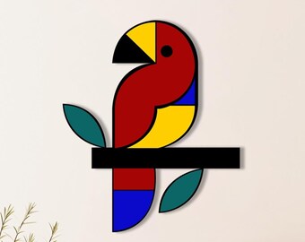 Colorful Plexiglass Parrot Wall Decor: Modern Tropical Metal Art