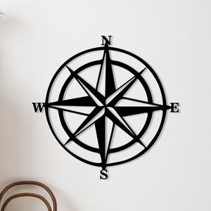 Decoración de pared de metal con brújula, mapa de metal, decoración de pared de metal, obra de arte, arte de pared, arte en metal, decoración de pared, decoración de metal para el hogar (19 x 19 pulgadas) (50 x 50 cm)