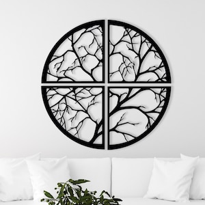 Tree of Life Metal Wall Art: 4-Panel Geometric Decor
