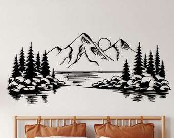Mountain Lake Metal Wall Art: Geometric Landscape Decor