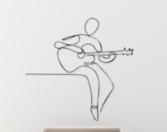 Man Playing Guitar, Minimalist Line Art, Guitarist Wal Decor, Metal Wall Art, Wall Decor, Wall Art, Metal, Music Decor, Music Wall Art