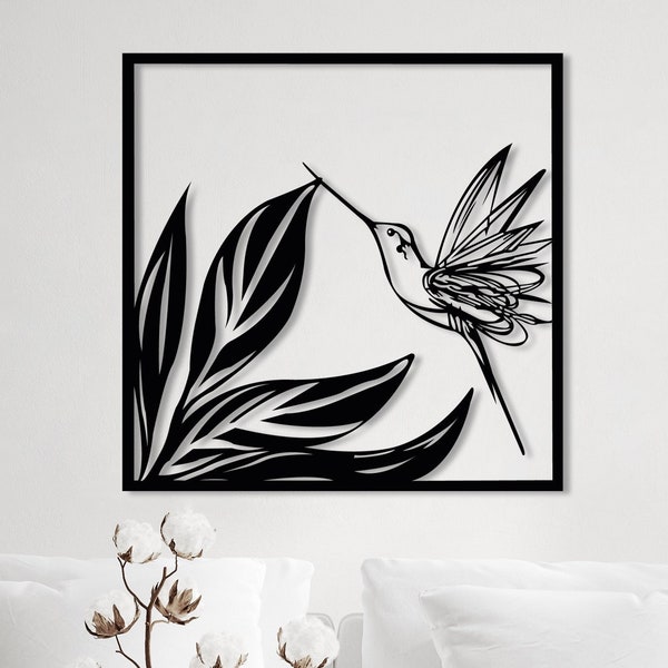 Arte de pared de metal con colibrí: Decoración geométrica de animales