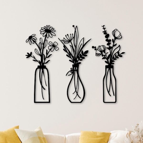 Metallblumen Wandkunst: 3-teilige Stahl Wohnkultur