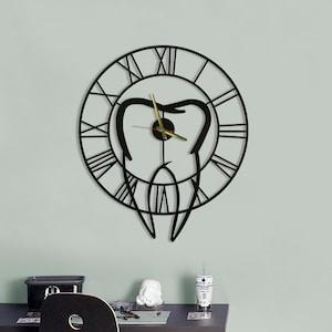 Zahnarztpraxis Dekor: Einzigartige Wanduhr aus Metall (60 x 60 cm)