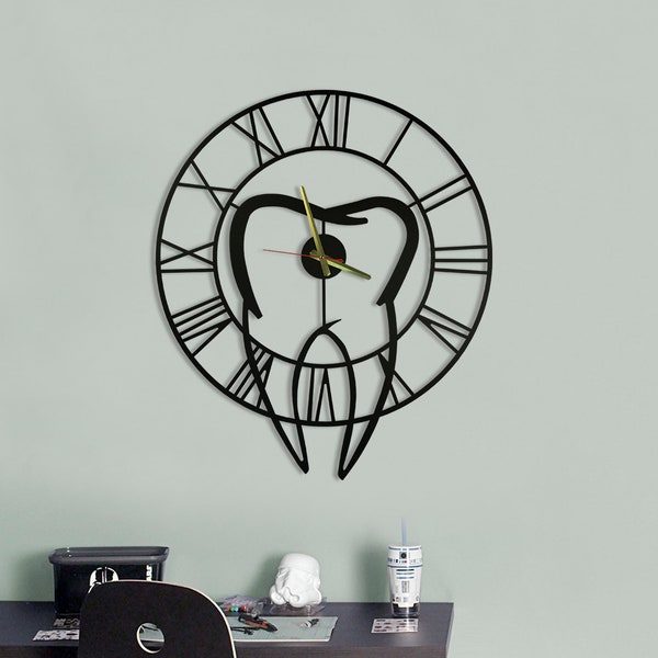 Dentista Orologio da parete in metallo dal design unico, decorazioni da parete in metallo, opere d'arte, arte da parete, arte in metallo, decorazioni da parete, decorazioni in metallo per la casa (24X24in)(60x60cm)