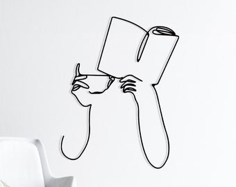 Minimalist Metal Line Art: Reading Woman Wall Decor