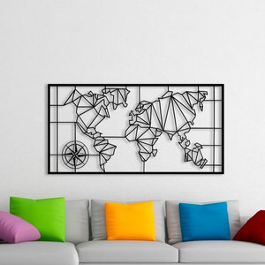 XL World Map Metal Wall Decor Metal Wall Art Decor 3D Metal Wall Decor for Home Office Bedroom Living Room Outdoor Decoration 47x24 inches