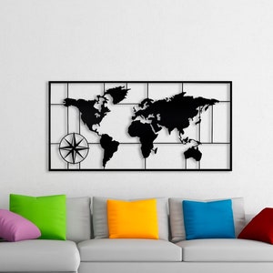 World Map Metal, Wall Decor, Metal World Map, Metal Wall Decor, Art Work, Home Wall Art, Metal Art, Wall Decoration 38x19in98x49cm image 1