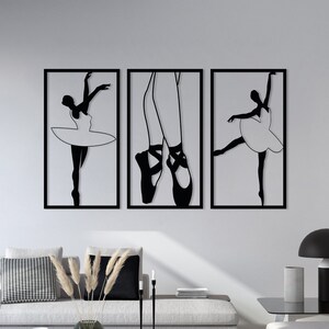 Ballerina Metal Wall Art, Metal Wall Decor, Ballet Dancer 3 Panels, Wall Hangings, Geometric Wall Art, Home Metal Decor 3 pcs, Dancer Art