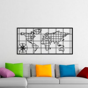 XL Weltkarte Metall Metall Wanddekor, Metall Weltkarte, Metall Wand Dekor, Kunstwerk, Haus Wand Kunst, Metall Kunst, Wanddekoration (47x24in)(119x60cm)