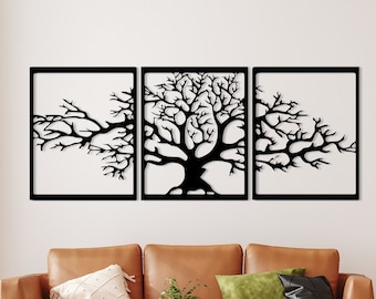 Arbre de Vie Décor, Mural en Métal, Décor Mural En Métal Art 3D, Mural en Métal Décor,  57x23 pouces / 144x59cm  (3 pièces)