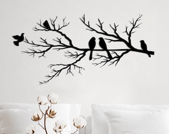 Metal Birds on Branch Wall Decor - Living Room Art