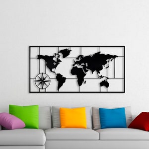 XL wereldkaart metalen wanddecoratie, metalen wereldkaart, metalen wanddecoratie, kunstwerk, kunst aan de muur thuis, metalkunst, wanddecoratie (47 x 24 inch) (119 x 60 cm)