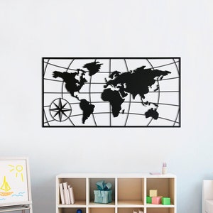 Metalen wereldkaart, metalen wanddecoratie, kunstwerk, wereldkaart muurkunst, metalen kunst, wanddecoratie, metalen decoratie voor thuis (47 x 24 inch) (119 x 60 cm)