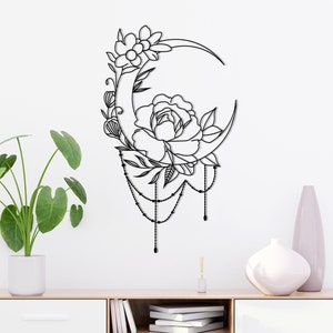 Flower Moon Wall Art, Minimalist Line Art, Metal Wall Decor, Metal Wall Art, Home Wall Hangings, Geometric Wall Art, Home Art Decor