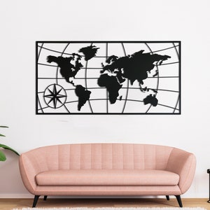 XL World Map Décor Métal Décor Mural Art Décor 3D Mural Décor Pour Le Bureau À Domicile Chambre Salon Décoration Extérieure 47x24po/119x60cm