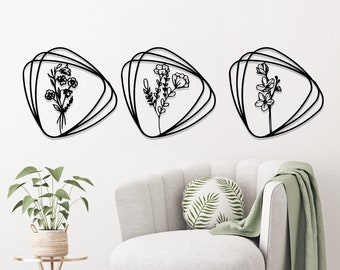 Flowers Metal Wall Decor Set: Geometric Home Wall Art (19x18 inch)