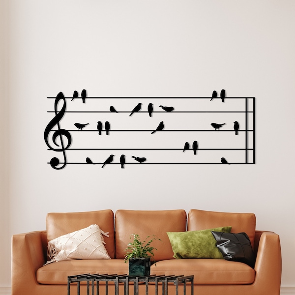 Pájaros amantes de la música: Arte de pared de metal: Decoración de inauguración de la casa