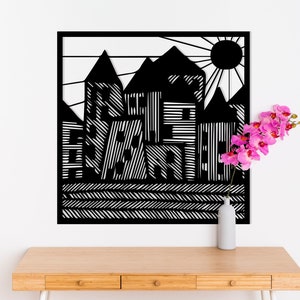 Minimalist Line Art, Line City Metal Wall Decor, Line City Metal Wall Art, Home Wall Hangings, Geometric Wall Art, Home Metal Decor,