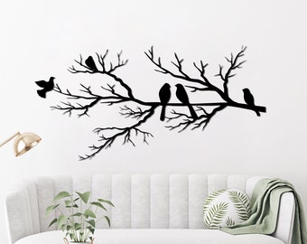 Metalen wand decor, vogels op tak, metalen vogels kunst aan de muur, vogels teken, woonkamer kunst aan de muur, interieur decoratie, wandkleden, vogels kunst