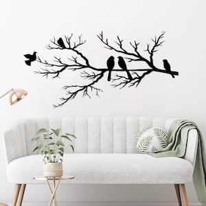 Metalen wand decor, vogels op tak, metalen vogels kunst aan de muur, vogels teken, woonkamer kunst aan de muur, interieur decoratie, wandkleden, vogels kunst Black