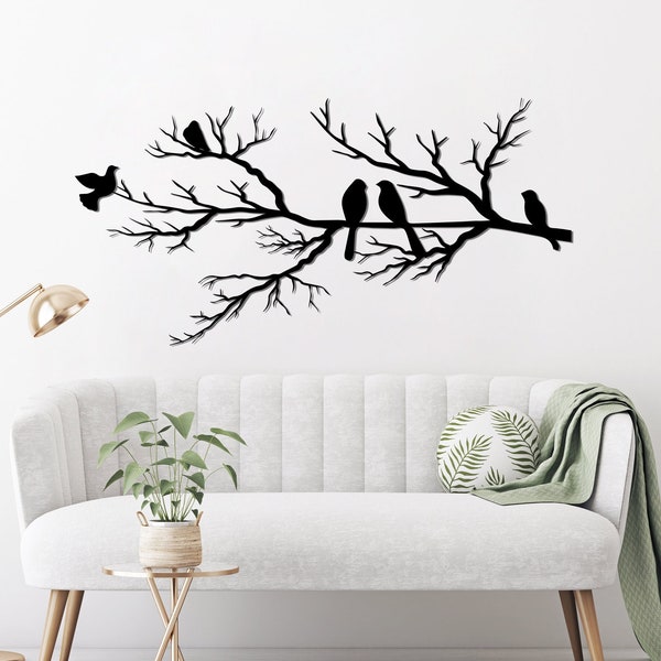 Metalen wand decor, vogels op tak, metalen vogels kunst aan de muur, vogels teken, woonkamer kunst aan de muur, interieur decoratie, wandkleden, vogels kunst