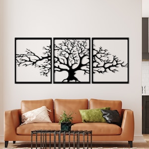 Arbre de Vie Décor, Mural en Métal, Décor Mural En Métal Art 3D, Mural en Métal Décor,  57x23 pouces / 144x59cm  (3 pièces)