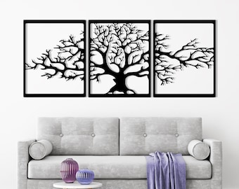Tree of Life Metal Wall Decor: Black Geometric Art (18x15in, 3 pcs)