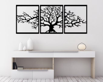 Tree of Life 3 Panels Metal Wall Decor, Metal Wall Art, Tree of Life 3 Panels, Wall Hangings, Geometric Wall Art, Home Metal Decor 3 pcs