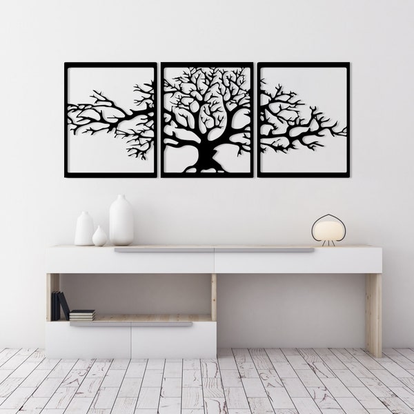 Tree of Life 3 Panels Metal Wall Decor, Metal Wall Art, Tree of Life 3 Panels, Wall Hangings, Geometric Wall Art, Home Metal Decor 3 pcs