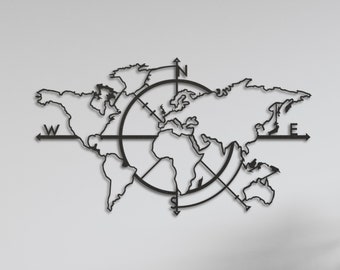 Metal World Map Wall Art: Modern Home Decor (97x56 cm)