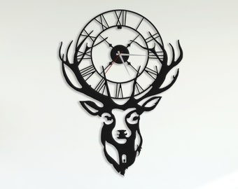 Deer Metal Wall Clock, Moose Metal Metal Clock, Metal Wall Decor, Home Office Decoration Modern Silent Movement 32X24 inches / 81x60 cm