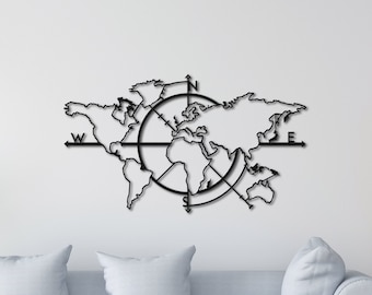 Metal World Map, Metal Wall Decor, Metal Wall Art, World Map Wall Art, Metal Art, Housewarming Gift, Wall Hanging (97x56 cm/ 118x68 cm)