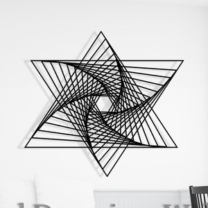 Arte mural de metal con estrella de David, arte mural minimalista con estrella de David en espiral, arte mural extragrande con el Magen David, arte mural con las Escrituras, regalo de estrella abstracta