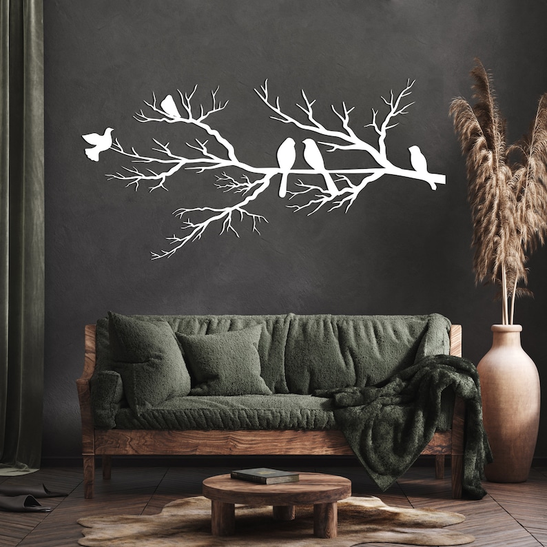 Metalen wand decor, vogels op tak, metalen vogels kunst aan de muur, vogels teken, woonkamer kunst aan de muur, interieur decoratie, wandkleden, vogels kunst afbeelding 9