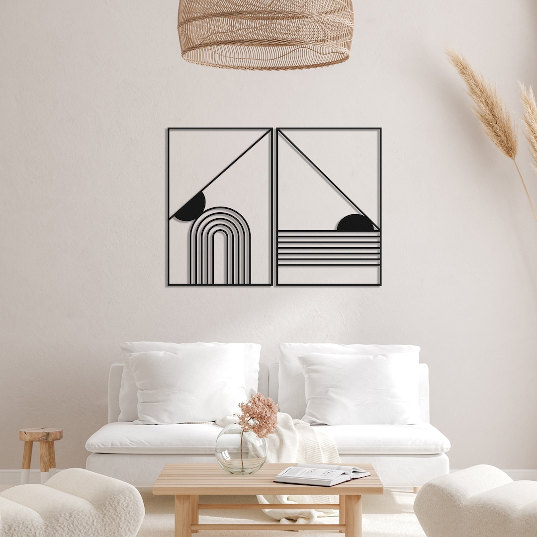 Minimalist Line Art, Sunrise Metal Wall Decor, Rainbow Metal Wall Art