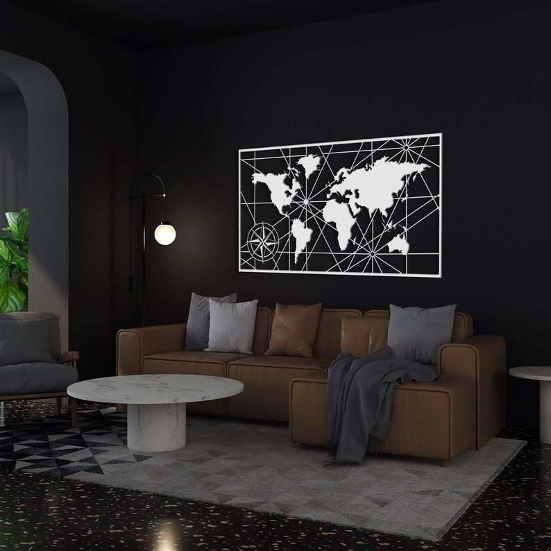 Metal World Map Wall Art World Map Compass Continent Metal Etsy Canada