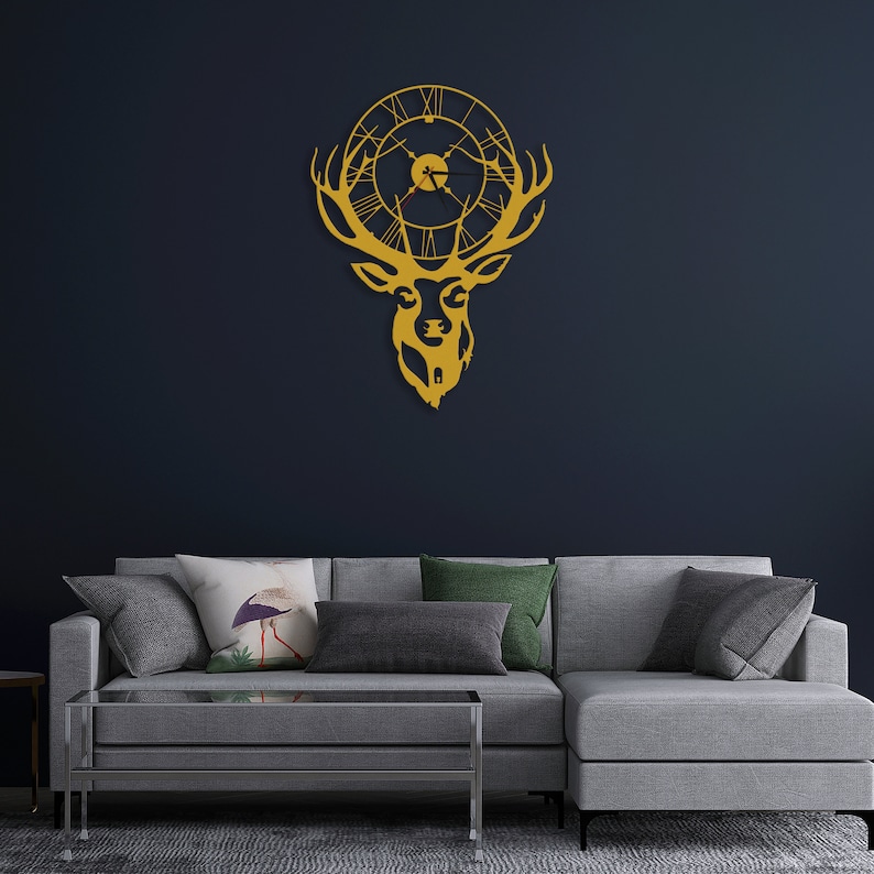 Deer Metal Wall Clock, Moose Metal Metal Clock, Metal Wall Decor, Home Office Decoration Modern Silent Movement 32X24 inches / 81x60 cm image 3