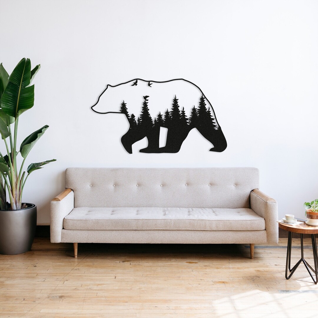 Metal Wall Art Metal Bear Decor Geometric Bear Tree Wall Etsy