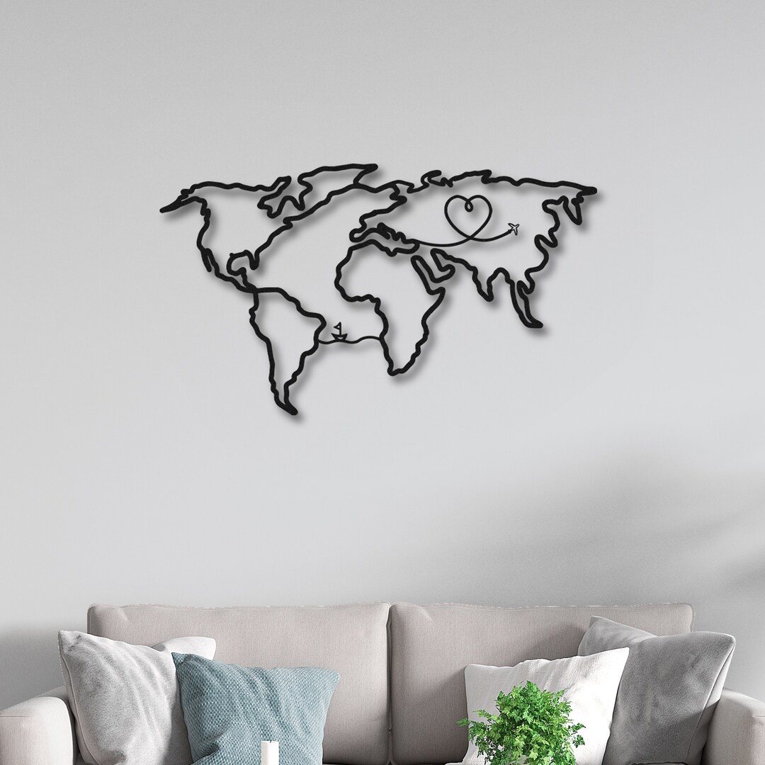Metal World Map Wall Art, World Map Compass Continent, Metal Wall Decor ...
