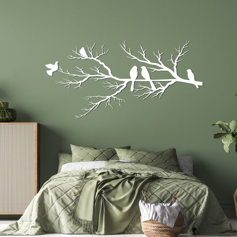 Metalen wand decor, vogels op tak, metalen vogels kunst aan de muur, vogels teken, woonkamer kunst aan de muur, interieur decoratie, wandkleden, vogels kunst afbeelding 3